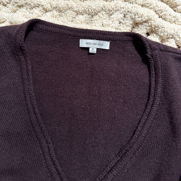 Skies are Blue Faux Wrap Tie Sweater Plum Color Medium - Picture 7 of 10